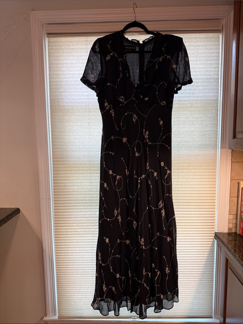 Donna Ricco Black Maxi Dress with Cream Floral Detail